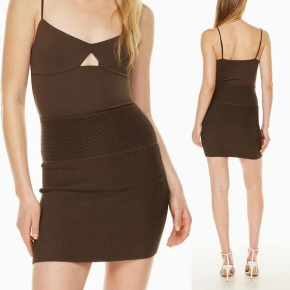 BABATON Aritzia Sculpt Knit Ribbed Mini Skirt Sz XS Brown